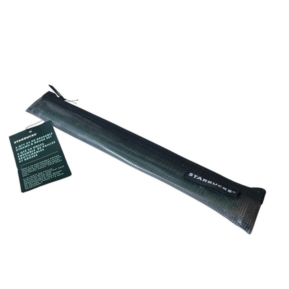 Starbucks 2020 Two  Reusable Straws Cleaning Brush Set Mesh Case 24 oz - Picture 2 of 2